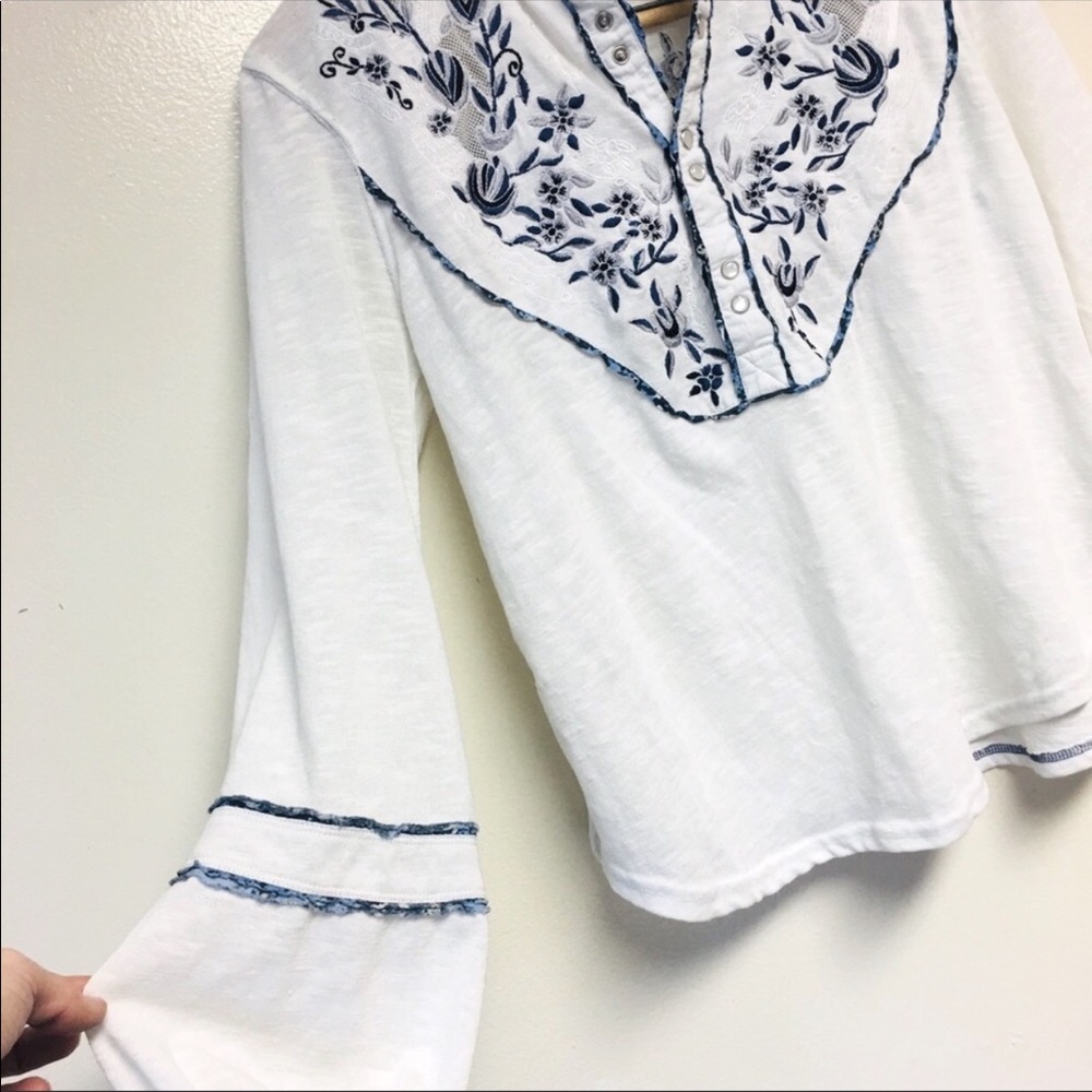 Free People White Embroidered Puff Sleeve Shirt - Picture 5 of 9